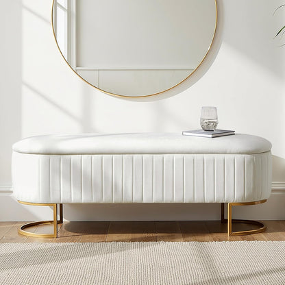50.5” Velvet Storage Ottoman Bench with Gold-Toned Legs, Luxury Upholstered End of Bed Multi-Functional Footrest & Seat for Bedroom & Entryway