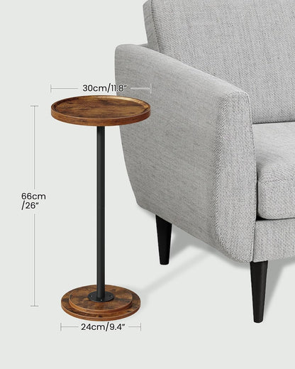 CHOEZON Drink Table, Small Round Side Table for Small Spaces, Pedestal Martini Side Table, for Living Room, Bedroom, Rustic Brown and Black TBZ30BF
