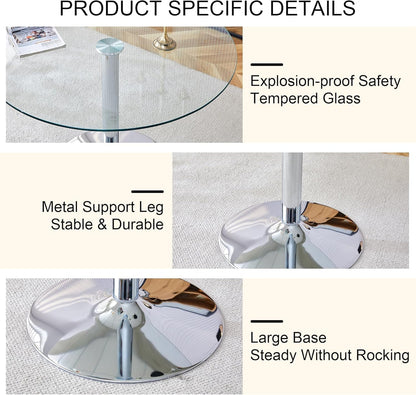 gopop 40" Round Glass Dining Table, Modern Kitchen Table with Tempered Glass Top & Stainless Steel Silver Leg, Clear Dining Room Table for Kitchen Dinner Room.