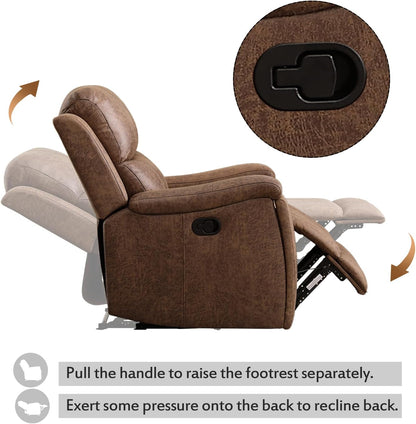 CANMOV Leather Recliner Chair, Classic and Traditional Manual Recliner Chair with Overstuffed Arms and Back, Manual Single Sofa with Concealed Cup Holders,Nut Brown