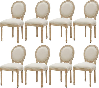 Furnimart French Country Vintage Dining Chairs Set of 8 Farmhouse Dining Chairs with Round Back and Solid Wood Legs, Oval Side Chairs for Kitchen Dining Room Living Room