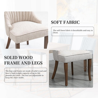 Linen Kitchen and Dining Chairs Set of 2, Channel Tufted Dining Room Chairs Comfy Fabric, Upholstered sillas for Dining Room with Solid Wood Legs