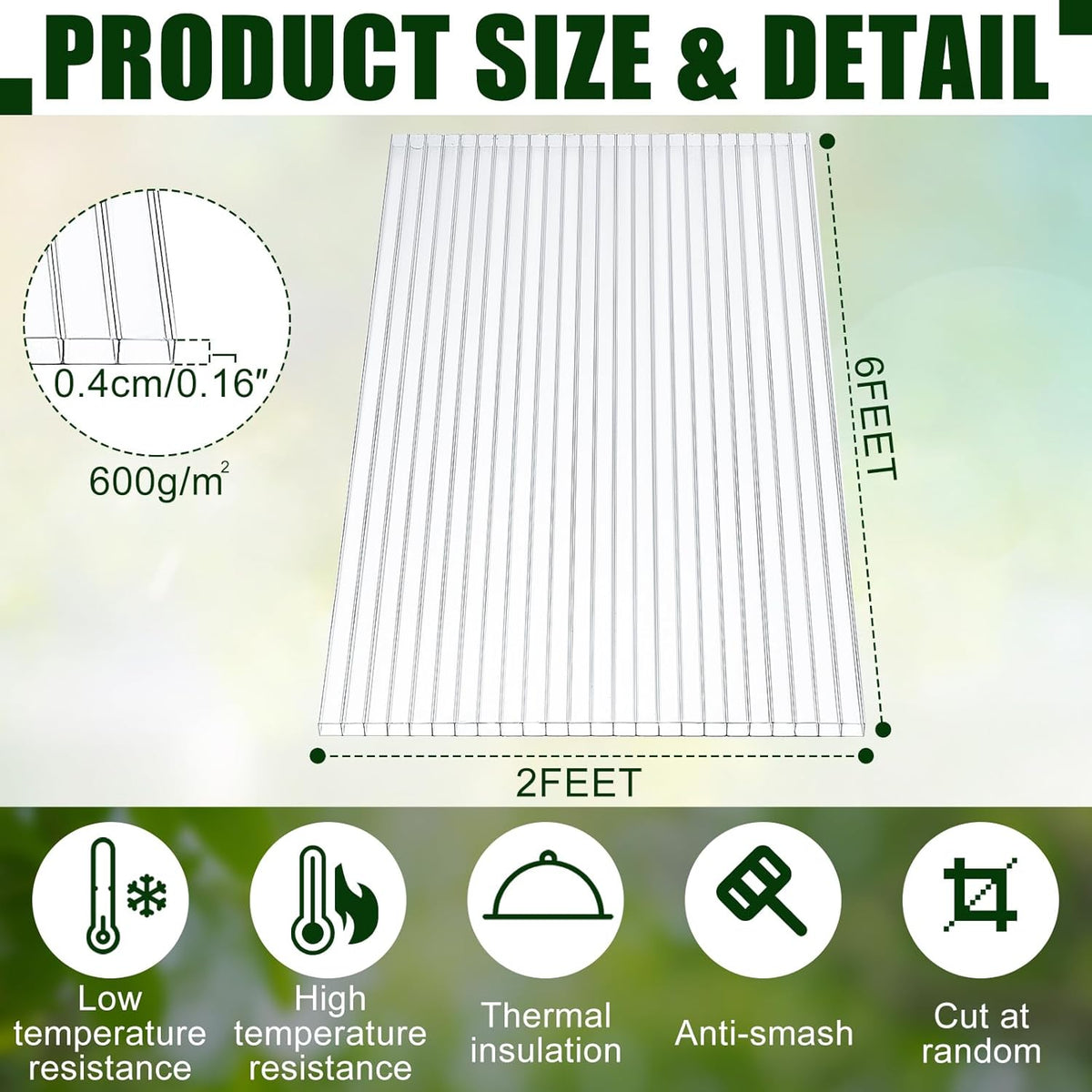 Tatuo 5 Pack 6' x 2' x 0.16'' Polycarbonate Greenhouse Panels Polycarbonate Sheets Twin-Wall Roof Panels Waterproof UV Protected Clear Corrugated Plastic Roofing for Greenhouse Replacement