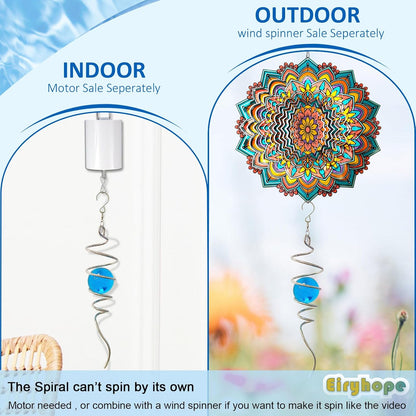 Gazing Ball Wind Spinner Spiral Tail with Blue Glass Orb | Creates Captivating Visual Illusion in Spinning, 13In Wind Spinners Stabilizer | Hanging Rotating Art Outdoor Garden Decor & Gift