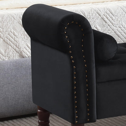 67" End of Bed Storage Bench King Size, Storage Bench for Bedroom, Velvet Bed Bench with Storage Upholstered Tufted Storage Ottoman Bench with Arms for Bedroom, Living Room, Entryway, Black