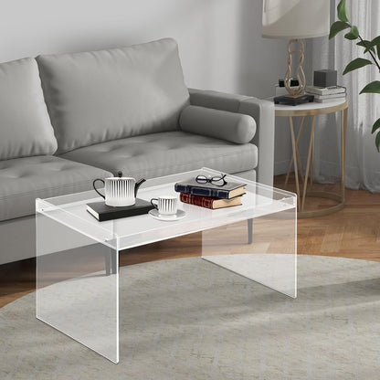 Modern Acrylic Table Clear, Rectangle Acrylic Side Table Furniture, Modern Tea Table 31.5 * 19.7 * 15.7in for Living Room, Office Reception and Bedroom(Clear)