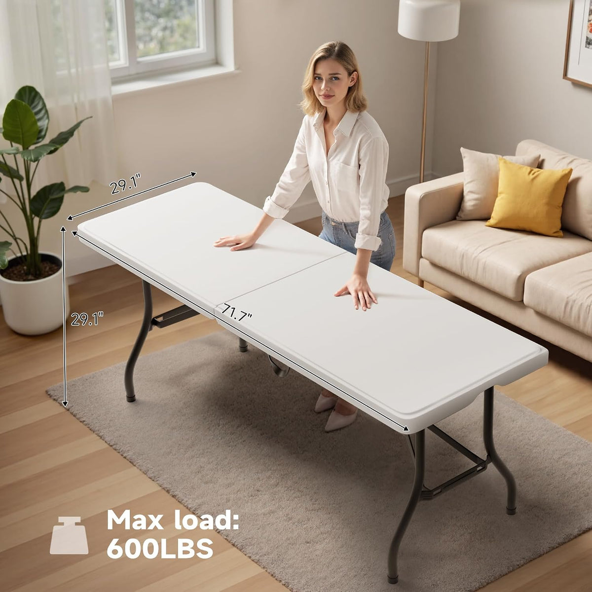 6 Foot Folding Table with Black Table Cloth - Heavy Duty 600LBS Capacity, Foldable Design with Safety Lock - Portable Folding Tables for Camping, Party, Indoor & Outdoor Use, 2 Pack