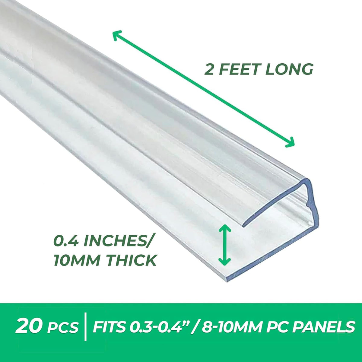 Polycarbonate Greenhouse Panels U Connector Profile - 20 Pieces, 2ft Length, Prevent Dust, Rain & Moisture from Getting into Twin-Wall Greenhouse Panels, Fit 10mm or 8mm Panels (U Connectors 10mm-2ft)