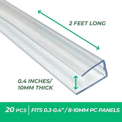 Polycarbonate Greenhouse Panels U Connector Profile - 20 Pieces, 2ft Length, Prevent Dust, Rain & Moisture from Getting into Twin-Wall Greenhouse Panels, Fit 10mm or 8mm Panels (U Connectors 10mm-2ft)