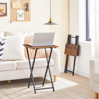 HOOBRO Folding TV Tray Table, Wooden TV Tray, Portable Sofa Side Table, Industrial Snack Table End Table for Small Spaces, Space-Saving, Easy to Install and Fold, Rustic Brown and Black BF27BZ01