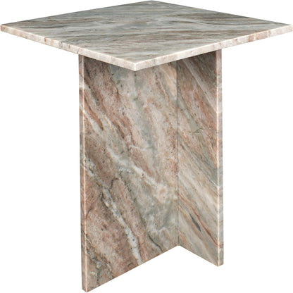 Eyely BTM1104A Thorne 18.5" Contemporary Natural Marble Handmade T-Shaped End Table, Side Table for Bedroom, Living Room, Gray/Beige