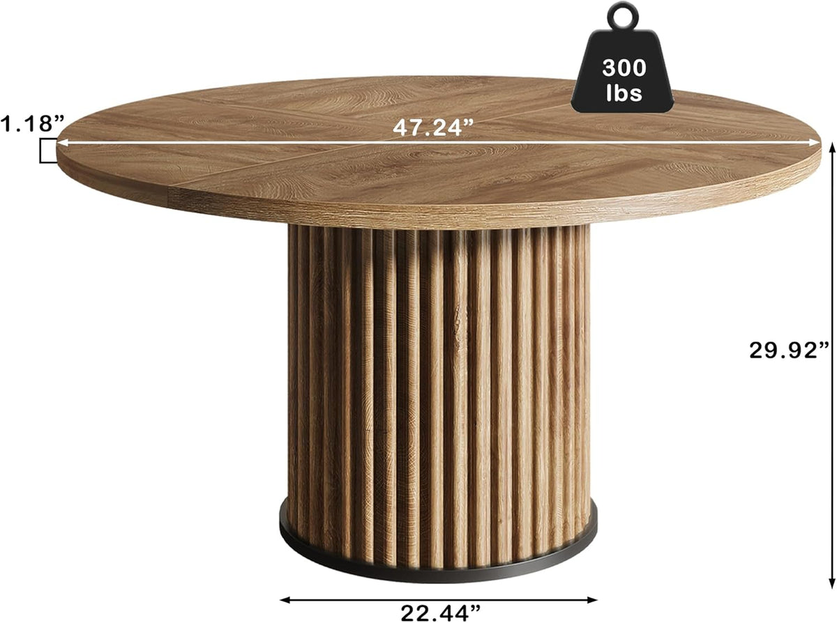 Oigavfd Black Round Dining Table for 4-6 People 47" Circle Dining Table with MDF Top and Fluted Base Round Kitchen Tables Sturdy 300 Lbs for Family Gatherings (Brown)