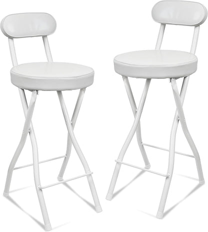 UWEAR Portable Folding Stool,Folding Bar Stool with Back,Leather Padded Counter Height Foldable Stool, Tall Chairs for Adults Kitchen Island Outdoor Shop Cafe(2 PCS Black) (2PCS White)