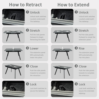 Extendable Dining Table 47-59 Inch - Space-Saving Slide-Out Design, Black Lava MDF Top for 4-8 People, Perfect for Dining Room, Apartment & Home Office