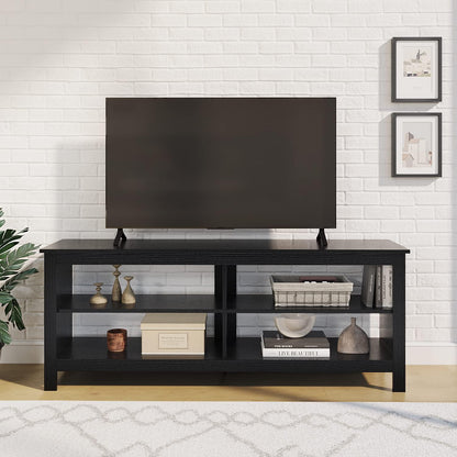 Panana Modern TV Stand with 4 Open Shelves 55inch Entertainment Center for TVs up to 65inch Medial TV Console Table Cabinet for Living Room (Black)