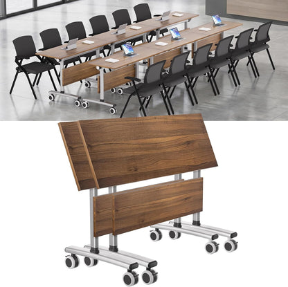 Folding Conference Table with Wheels, 47" Mobile Training Table, Flip Top Seminar Table for Office Classroom Meeting Room, Heavy Duty 440lbs Capacity, Space Saving Nesting Desk,2 Pack,47IN