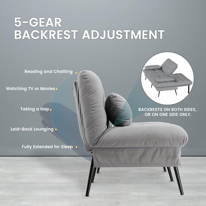COMHOMA Convertible Futon Sofa Bed, 72″Fabric Futons Couch with Adjustable Backrest, Folding Sleeper Recliner for Living Room Furniture (Grey)