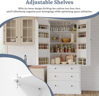 Merax 77” Pantry Cabinet, Kitchen Pantry Storage Cabinet with Drawers, Doors and Adjustable Shelves,Freestanding Buffet Cupboards Sideboard for Living Room and Dinning Room, White
