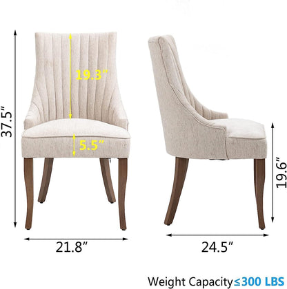 Linen Kitchen and Dining Chairs Set of 2, Channel Tufted Dining Room Chairs Comfy Fabric, Upholstered sillas for Dining Room with Solid Wood Legs