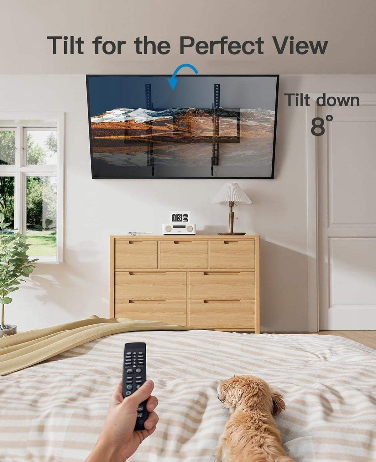 Pipishell Tilt TV Wall Mount for 37–82 inch TVs up to 132 lbs | tilting tv mount, fits 12″-24″ wood studs, 1.5″ low profile, 8° tilt, quick lock & release pull cord, max VESA 600x400mm