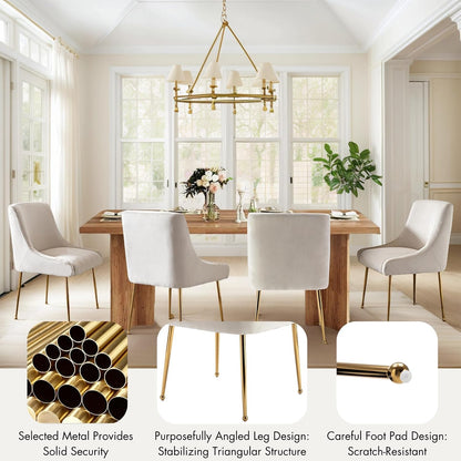 Hyfirm Modern White Dining Room Chairs Set of 2, Upholstered Velvet Dining Chair with Gold Metal Legs Accent Side Chairs for Living Room Kitchen