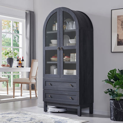 IFGET 71" Tall Arched Kitchen Pantry, Kitchens Storage Cabinets, Grey | Modern Farmhouse Wood Pantry w/2 Large Drawers and Adjustable Shelves, Versatile Cupboard for Kitchen, Dining Room, Bathroom