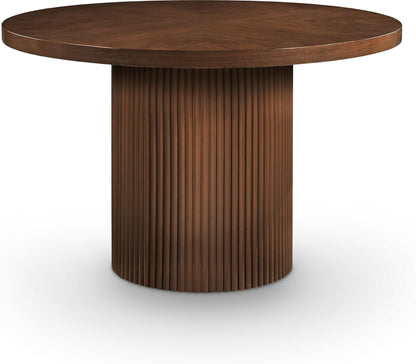 Meridian Furniture 728Brown-T Belinda Collection Mid-Century Modern Dining Table, Solid Wood Base, Brown Finish Oak Wood Veneer MDF Top, Round Top, Fluted Base, 48" W X 48" D X 31" H, Brown