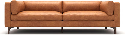 Valencia Mary Leather Couch 93" | Top Grain Nappa 11000 Leather Wide Seat, Solid Wood Frame, Plush Cushioning, Top-Stitched French Seams, Saddle Tan