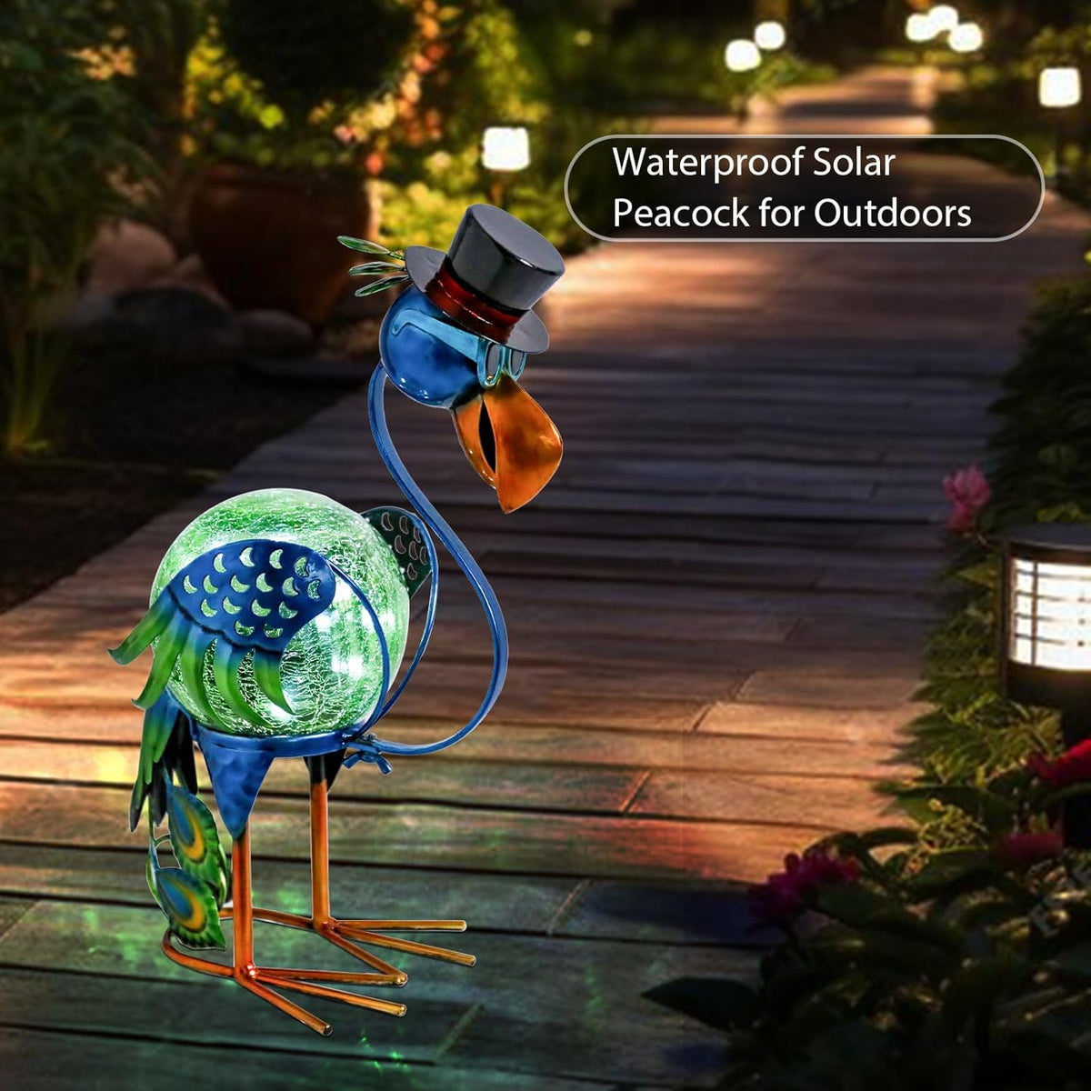 MUMTOP Peacock Solar Lights Outdoor, Solar Lantern Outdoor Decorative Waterproof LED Peacock Lights Tabletop Decorations for Patio Garden Yard Outside Decor, Peacock