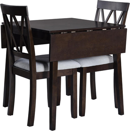 LUMISOL Farmhouse Extendable Kitchen Table Set with Drop Leaf and 2 Chairs, Espresso