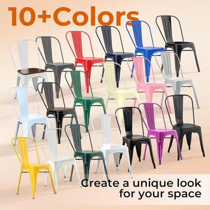 Set of 8 Midnight Black Metal Dining Chairs, Classic Tolix Style Stackable Kitchen Chairs, Durable Steel Seating for Indoor Cafe & Bistro
