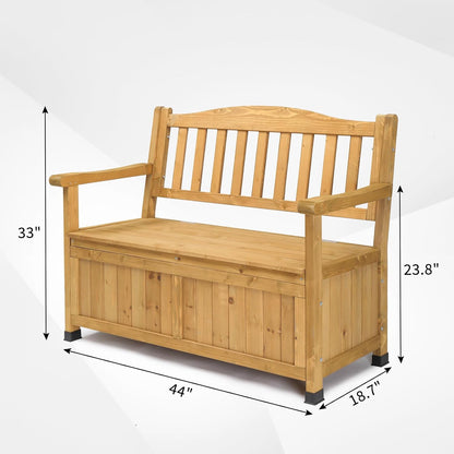 44 inch Outdoor Storage Bench, All-Weather Deck Box Bench with Backrest Armrest, Storage Seating Box for Outdoor, Pool Storage and Garden Tools - Brown