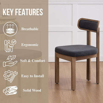 Linen Dining Chairs Set of 4, Mid Century Modern Upholstered Dining Room Chairs with Curved Back, Armless Kitchen Chairs for Living Room/Restaurant/Balcony/Bedroom/Home Desk/Task, Grey