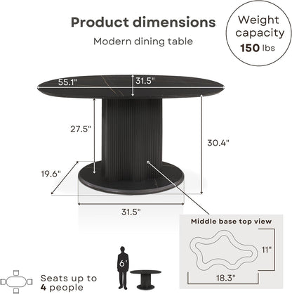 Homes: Inside + Out Elara Modern 54-inch Oval Dining Table with Fluted Pedestal Base, Seats up to 4, for Home Kitchen, Living Room, Black