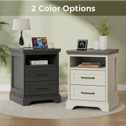 DUMOS Farmhouse Nightstand with Charging Station & USB Ports