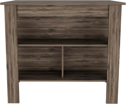 Dark Brown Kitchen Island with Three Shelves and Four Legs | Spacious kitchen island with three storage shelves and wide top surface for meal prep