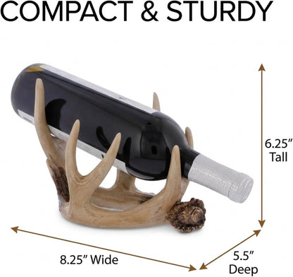 The Bridge Collection Antler Wine Bottle Holder – Rustic Deer Antler Bar and Countertop Decor – Cabin Lodge Wine Display Accent