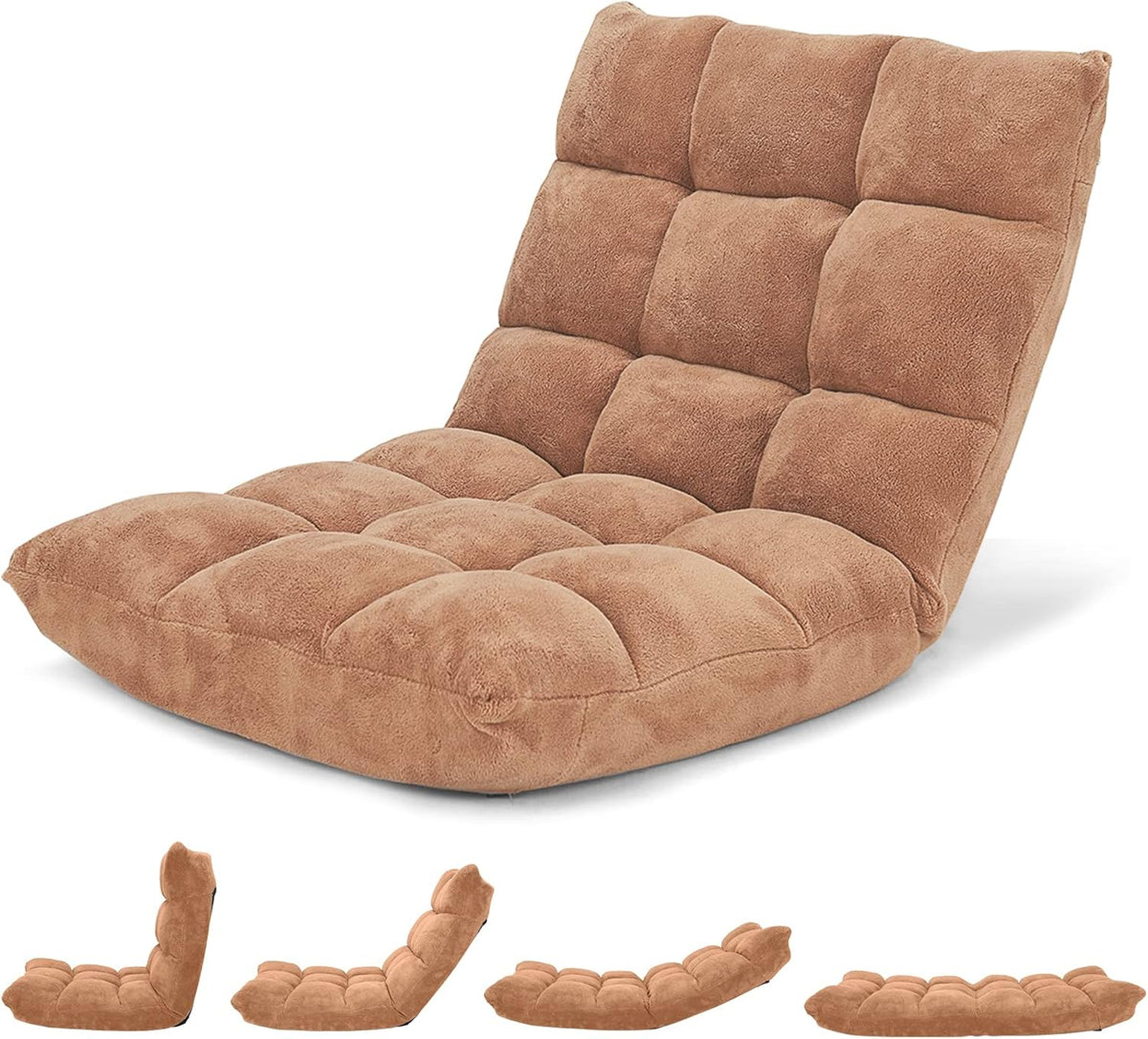 Giantex Folding Floor Chair with Back Support, 14 Adjustable Position, Padded Sleeper Bed, Couch Recliner, Gaming Floor Chairs for Adults, Meditation, Living Room (TAN)