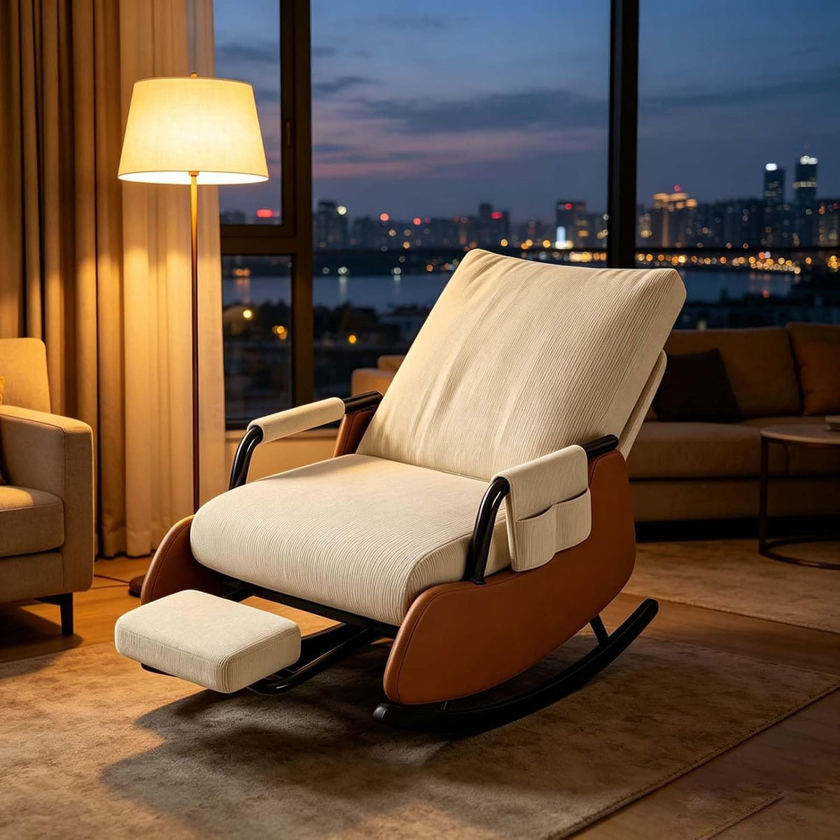 Reading Nook Rocking Chair with Foot Stool,Folding Rocking Chair | Foldable Multi-Angle Recline Indoor Rocker