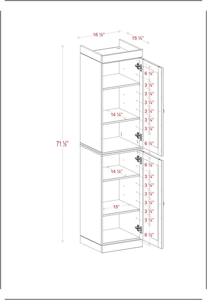 Palace Imports Solid Wood Pantry Cabinet - Tall Narrow Storage Cabinet with Shaker Doors - 16.5" W x 71.5" H - Gray, Kitchen Cupboard, Adjustable Shelves, 100% Eco-Friendly Wood, Modular