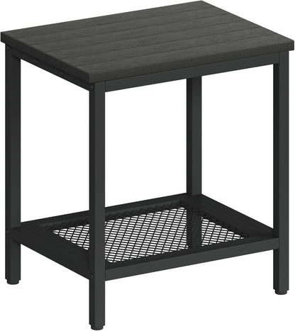 Outdoor Side Table with Storage 2-Tier Patio End Tables Black | Outdoor Accent Table Small Side Table For Pool, Deck, Garden