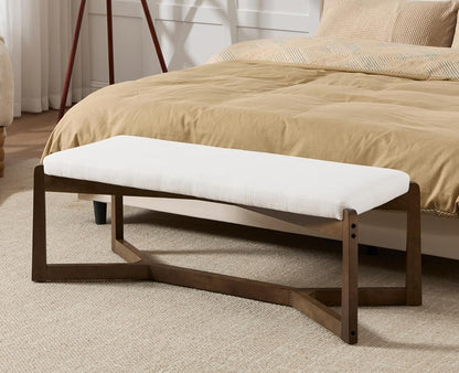 CIMOTA 49 Inch Modern Entryway Bench, Upholstered Bedroom Bench with Solid Wood Frame, Y-Shaped Foot, Comfy Ottoman for Bedroom End of Bed/Hallway/Living Room/Indoor, Linen Beige