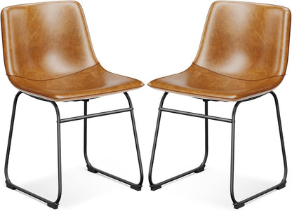 Dining Chairs Set of 8, 18 Inch Faux Leather Kitchen Chairs with Back, Modern Armless Dining Room Chair with Metal Legs for Home Bistro Coffee Shops (Brown)