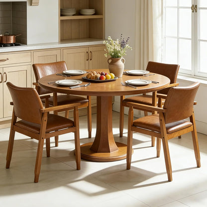 NOBPEINT Mid-Century Modern Dining Chairs with Armrest Set of 4, PU Leather Upholstered Dining Room Chairs with Solid Wood Frame, Walnut Kitchen Armchairs for Kitchen Living Room Restaurant, Brown