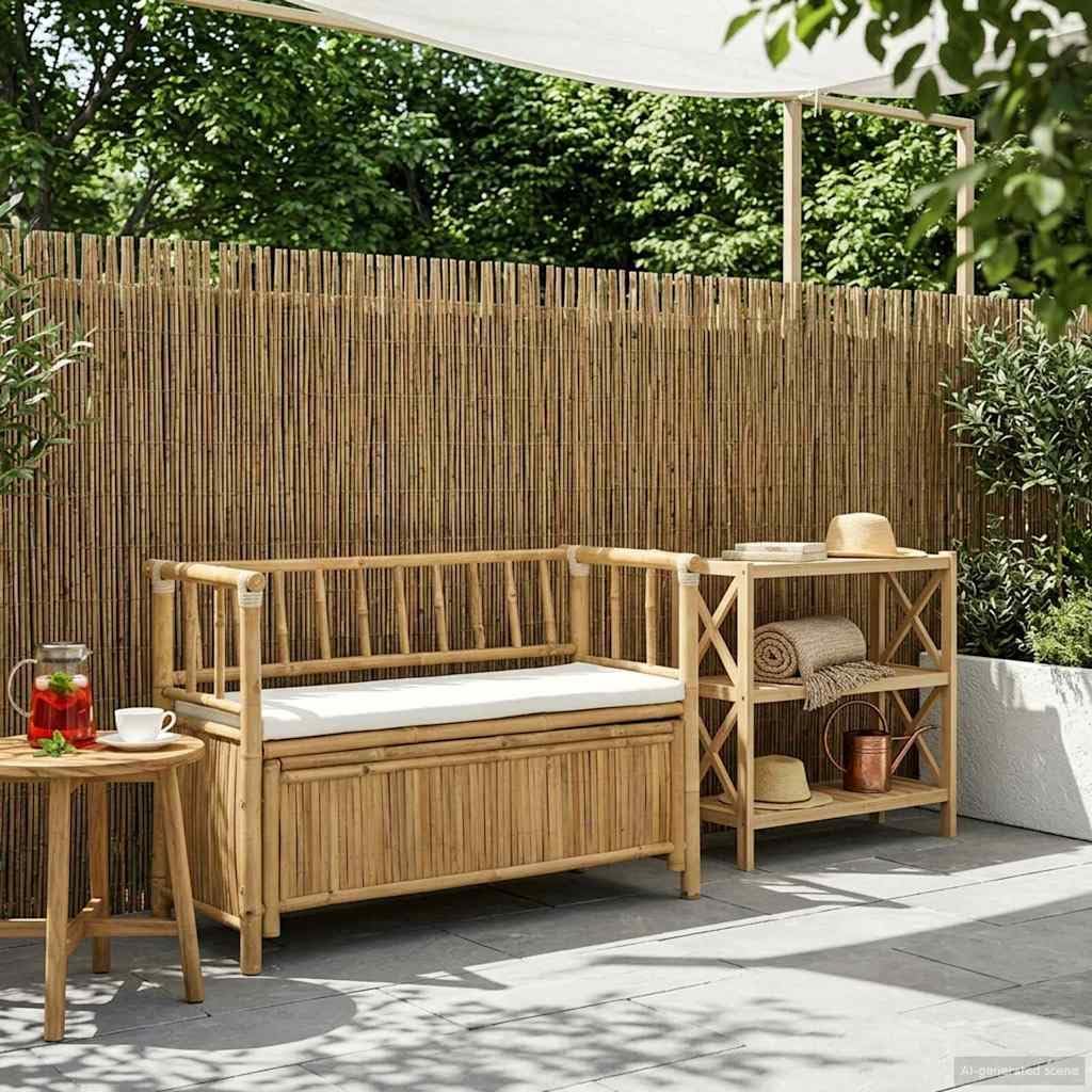 Garden Storage Bench, 43" Outdoor Storage Box Bench with Seat, Natural Bamboo Deck Box for Patio, Backyard and Sunroom, Decorative Wood Bench with Hidden Compartment