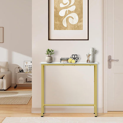 Narrow Console Table, 29.5" Small Entryway Table, Thin Hallway Tables, Slim Sofa Side Tables for Hallway, Living Room, Bedroom, Foyer, Marbleized White