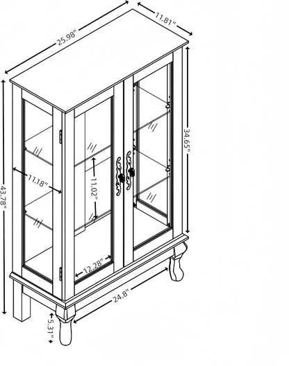 HRVEOCEI Curio Cabinet with Lighted, Display Cabinet with Glass Doors, Corner China Cabinet with Tempered Adjustable Glass Shelves & Carved Decoration(White)