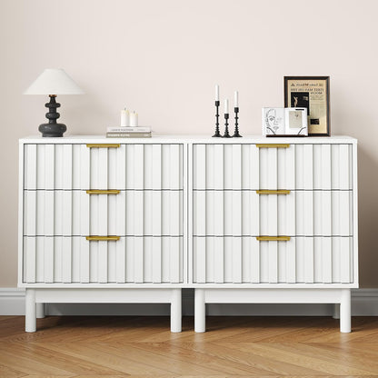 RoyalCraft 3 Drawer Nightstand, Modern Fluted Chest of Drawers, Wooden Storage Night Stand Side Table with Chic Edge Pull, Perfect for Bedroom, Living Room, Entryway, White