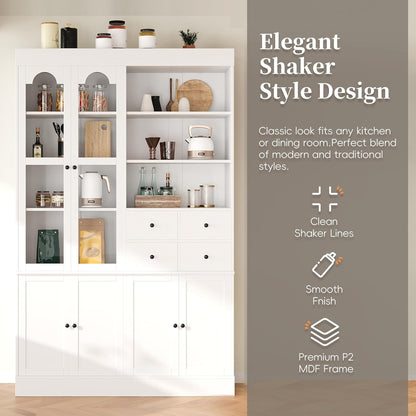 47" Tall Storage Cabinet Pantry Cabinet:with Pull-Out Trays for Kitchen | 47"Tall Storage Cabinet:With Doors and Shelves,Kitchen Pantry Cabinet With Hutch,4 Drawers,Pantry Storage With Pull-out Trays