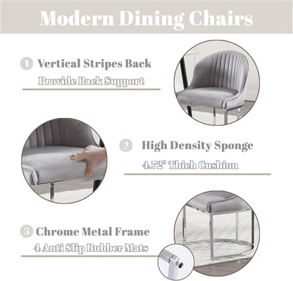 Velvet Dining Chairs Set of 4, Modern Upholstered Barrel Dining Chairs with Chrome U-Shaped Base, 18.5" Wide Accent Chairs Dressing Chair Lounge Chair, Grey